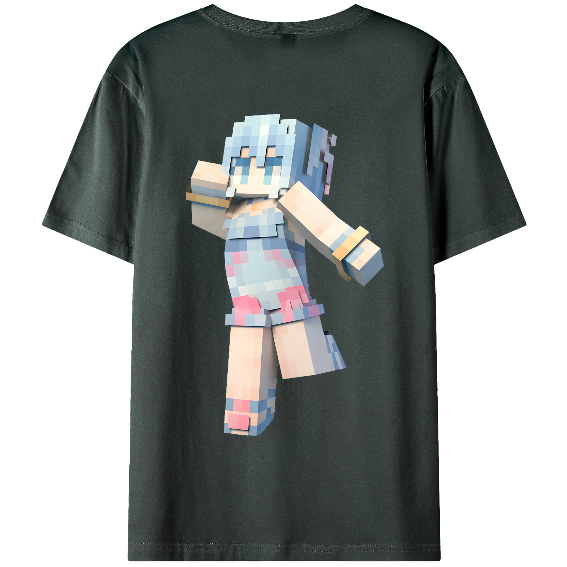 （画像用） マインクラフト ブロックの世界 Minecraft MC Block world 綿100％ メンズ半袖Tシャツ（バックプリント） 通気性